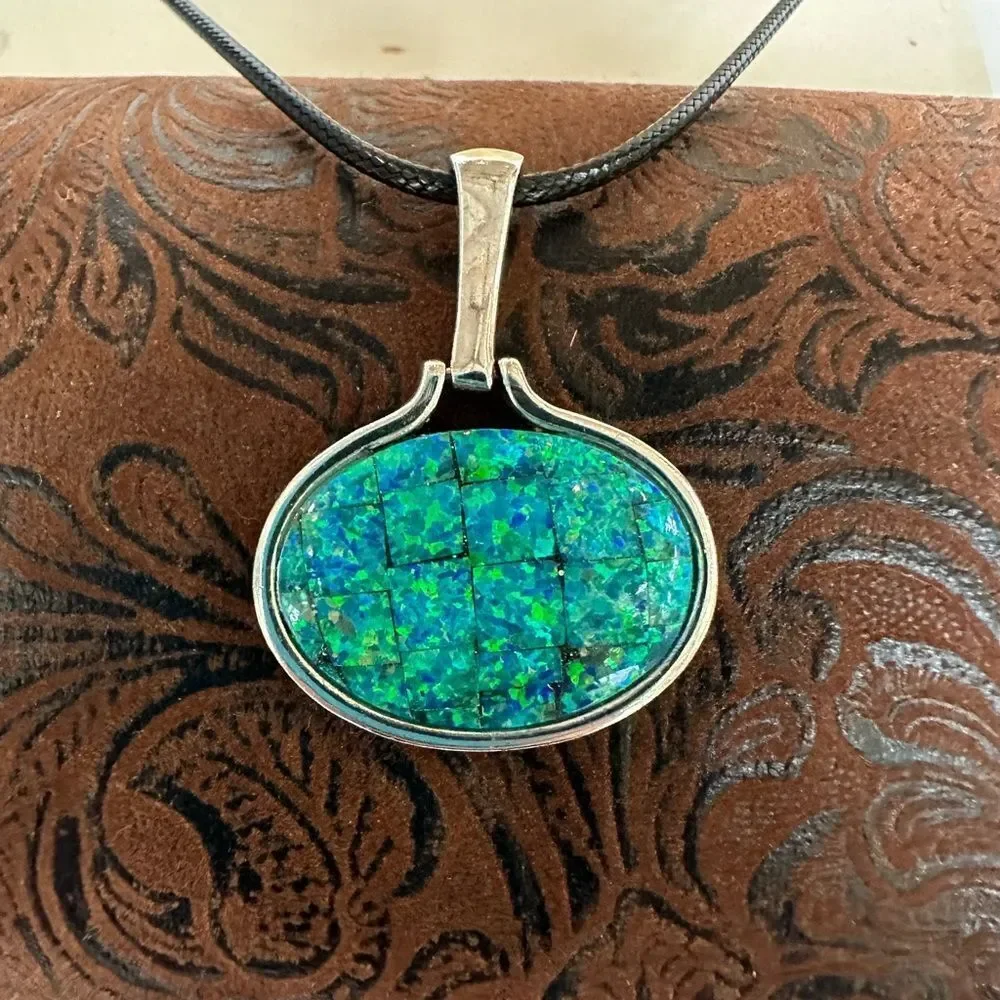 Elegant Silver and Blue opal Pendant Necklace